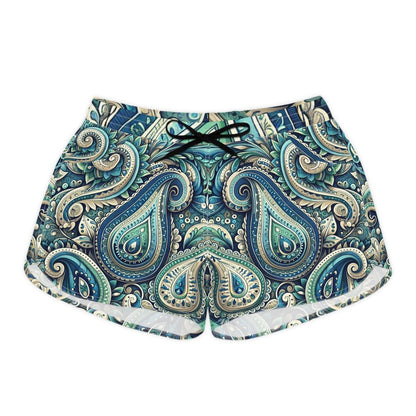 Women's Shorts Green & Blue Paisley Design - Earthbound Pacific