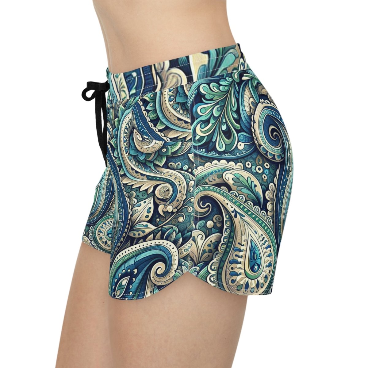 Women's Shorts Green & Blue Paisley Design - Earthbound Pacific