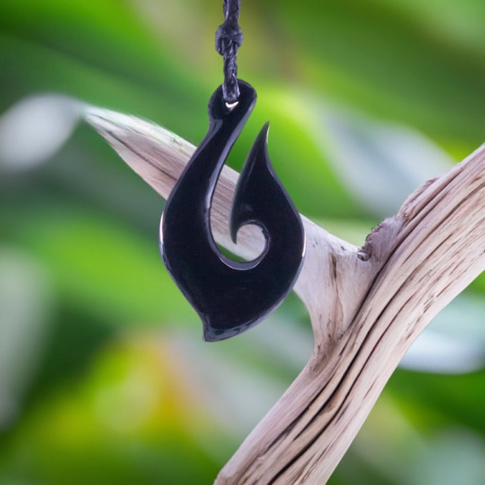 Australian Black Jade, Maori Inspired Fish Hook Necklace - Earthbound Pacific