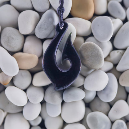 Australian Black Jade, Maori Inspired Fish Hook Necklace - Earthbound Pacific