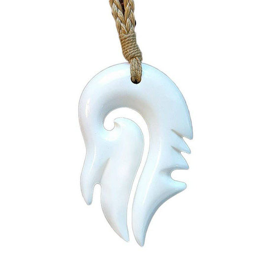 Hand Carved Bone Inverted Stylized Hawaiian Fish Hook Necklace - Earthbound Pacific
