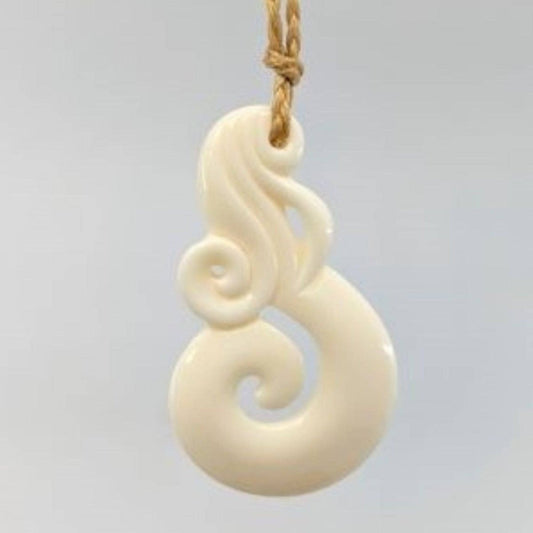 Hand Carved Bone Lady of the Sea Koru Spiral Necklace - Earthbound Pacific