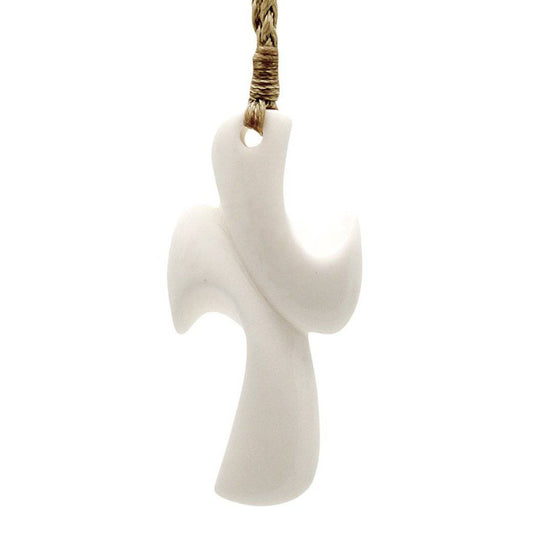 Hand Carved Solid Bone Cross Necklace - Earthbound Pacific