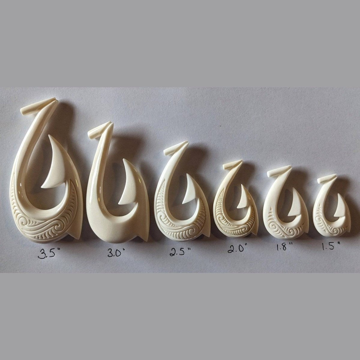 Hand Carved Solid Bone Stylized Pacific Islands Hawaiian Fish Hook Necklace - Earthbound Pacific