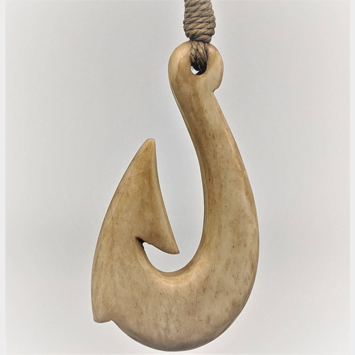 Hand Carved Solid Bone Stylized Pacific Islands Hawaiian Fish Hook Necklace - Earthbound Pacific