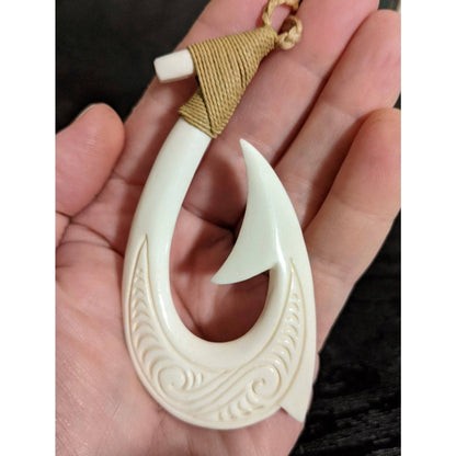 Hawaiian Bone Mega Sized Makau Fish Hook Necklace - Earthbound Pacific