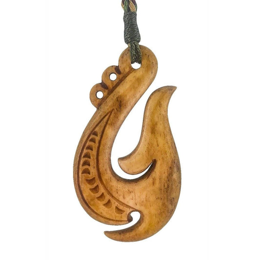 Hawaiian Inspired Aged Bone Fish Hook Necklace - Earthbound Pacific