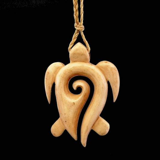 Hawaiian Inspired Antiqued Bone Spiral Koru Sea Turtle "design" Necklace - Earthbound Pacific