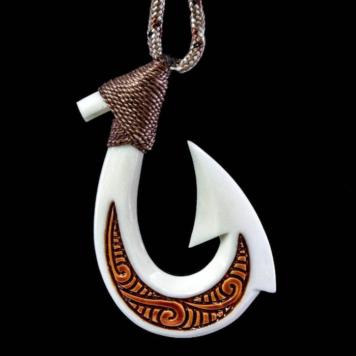 Hawaiian Inspired Bone Fish Hook Necklace with Scrimshaw - Earthbound Pacific