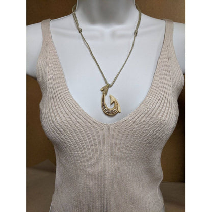 Hawaiian Inspired Master Carver Aged Bone Makau Fish Hook Necklace - Earthbound Pacific