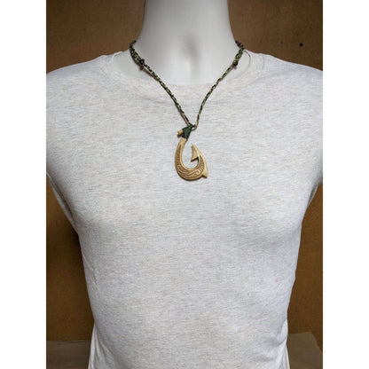 Hawaiian Inspired Master Carver Aged Bone Makau Fish Hook Necklace - Earthbound Pacific