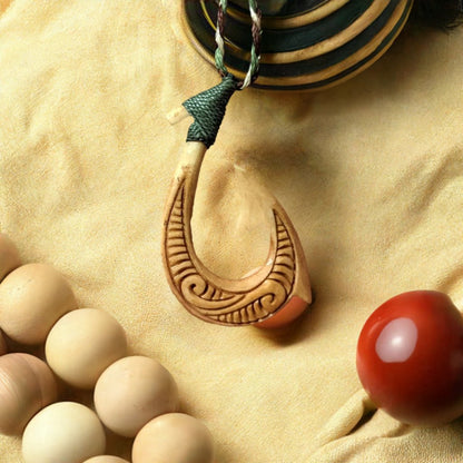 Hawaiian Inspired Master Carver Aged Bone Makau Fish Hook Necklace - Earthbound Pacific