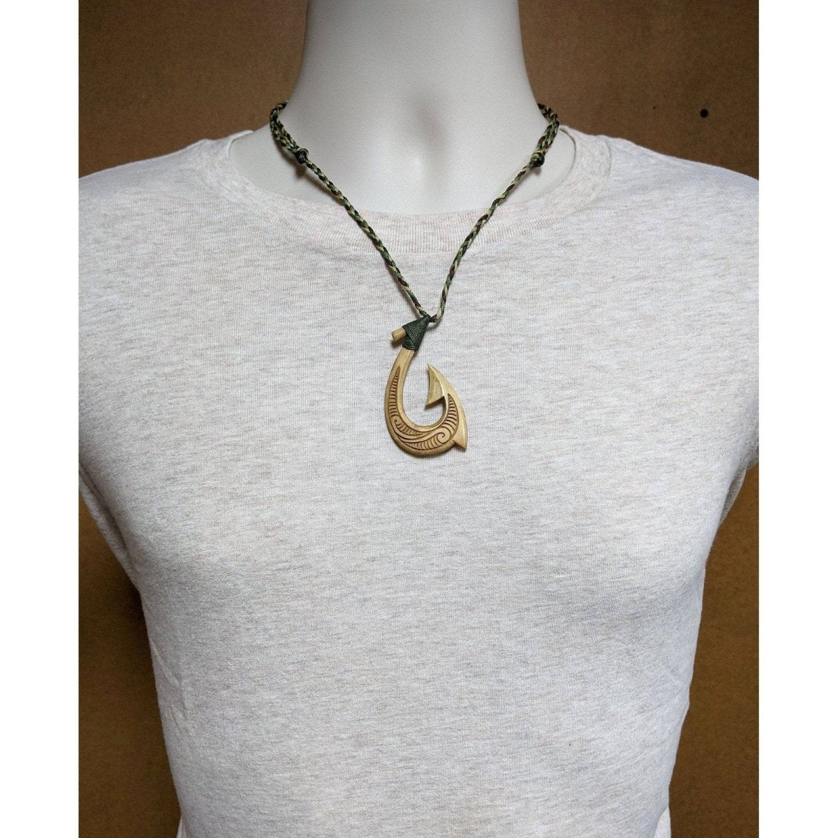 Hawaiian Master Carver Makau Aged Bone Fish Hook Necklace - Earthbound Pacific