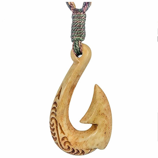 Hawaiian Stylised Aged Bone Makau Fish Hook Necklace - Earthbound Pacific