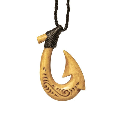 Hawaiian Stylized Aged Bone Fish Hook Necklace - Earthbound Pacific