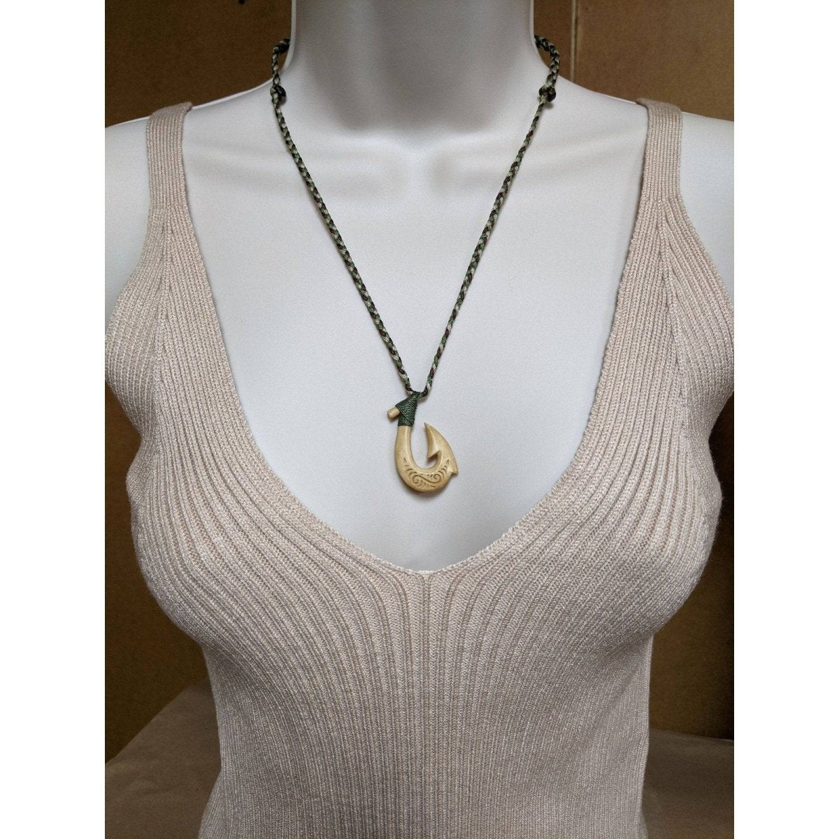 Hawaiian Stylized Aged Bone Fish Hook Necklace - Earthbound Pacific