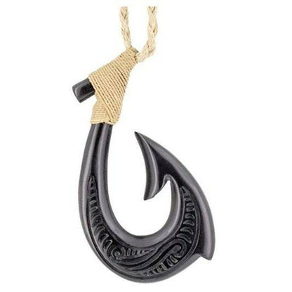 Hawaiian Stylized Black Horn Fish Hook Necklace - Earthbound Pacific