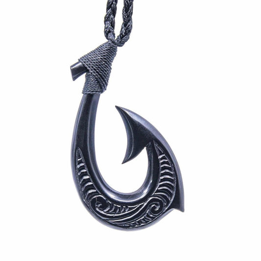 Hawaiian Stylized Black Horn Fish Hook Necklace - Earthbound Pacific