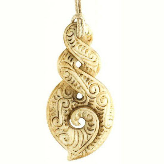 Maori Inspired Bone Double Infinity Loop Pikorua Twist Necklace - Earthbound Pacific