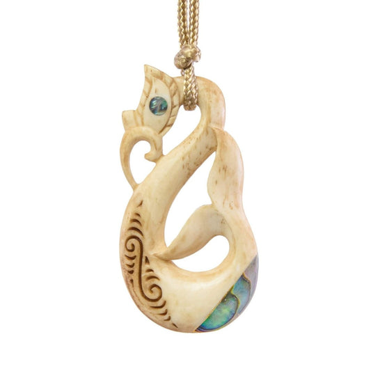 Maori Inspired Bone Manaia Scrimshaw Fish Hook Necklace - Earthbound Pacific