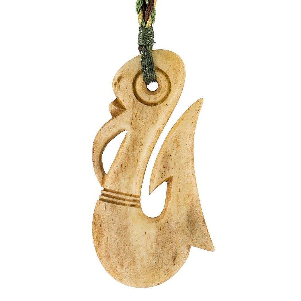 Maori Inspired Stylized Manaia Aged Bone Fish Hook Necklace - Earthbound Pacific