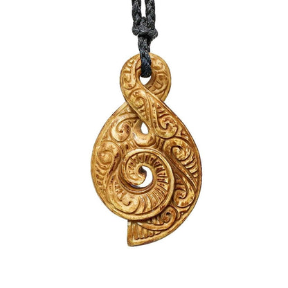 Maori Stylized Koru Infinity Love and Friendship Aged Bone Necklace - Earthbound Pacific