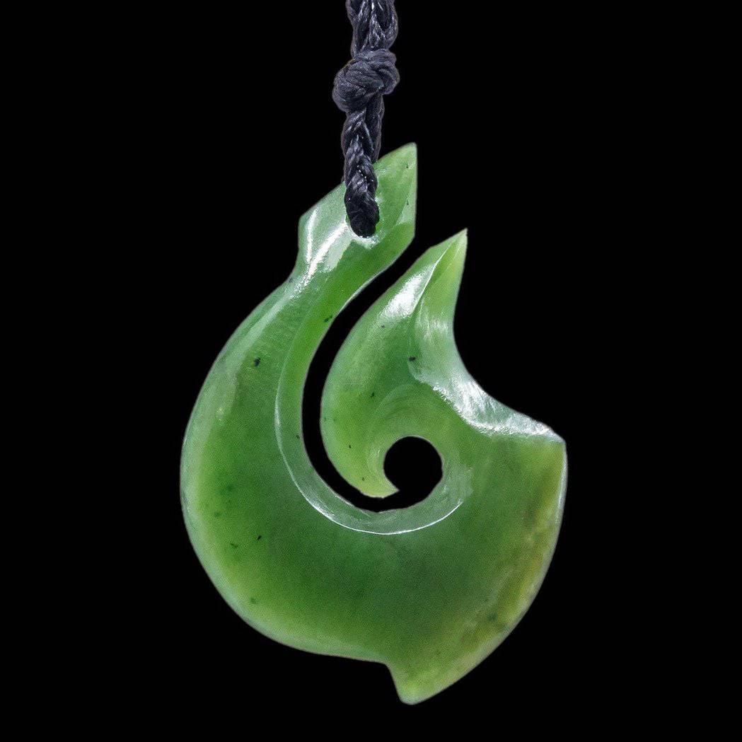 Natural Nephrite Pacific Islands Maori Hawaiian Inspired Jade Fish Hook Necklace - Earthbound Pacific