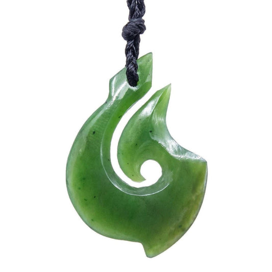 Natural Nephrite Pacific Islands Maori Hawaiian Inspired Jade Fish Hook Necklace - Earthbound Pacific