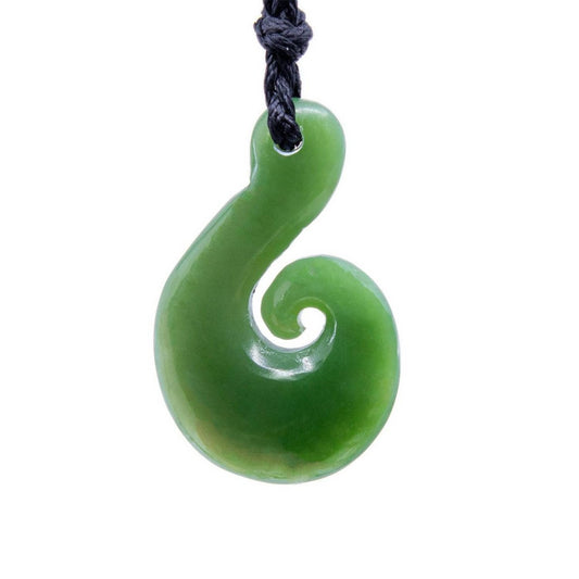 Nephrite Jade Maori Inspired Koru Spiral Fish Hook Necklace - Earthbound Pacific