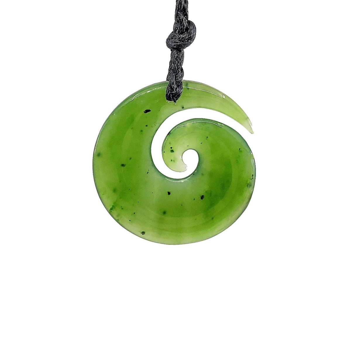 Nephrite Jade Stylized Maori Open Koru Spiral Necklace - Small Petite - Earthbound Pacific