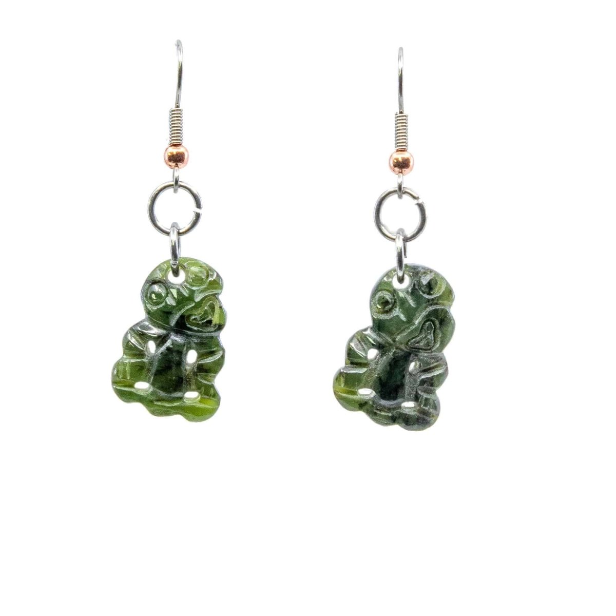 Nephrite Jade Tiki Earrings with Stainless Steel Hooks - Earthbound Pacific