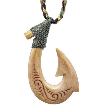 New Zealand Maori Inspired Aged Bone Hei Matau Fish Hook Necklace - Earthbound Pacific