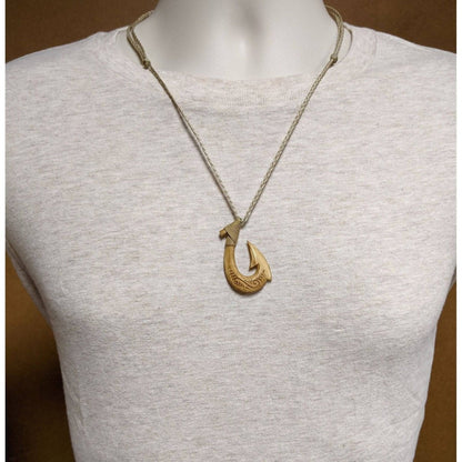 New Zealand Maori Inspired Aged Bone Hei Matau Fish Hook Necklace - Earthbound Pacific