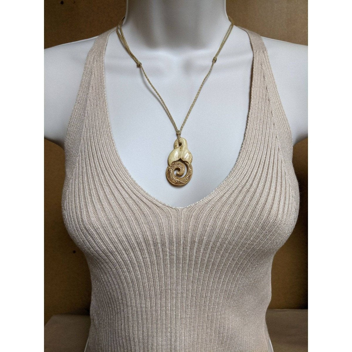 New Zealand Maori Inspired Bone, Infinity Spiral Stylized Whale Tail Necklace - Earthbound Pacific