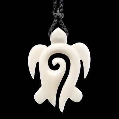 New Zealand Maori Inspired Bone Spiral Koru Turtle Design Necklace - Earthbound Pacific