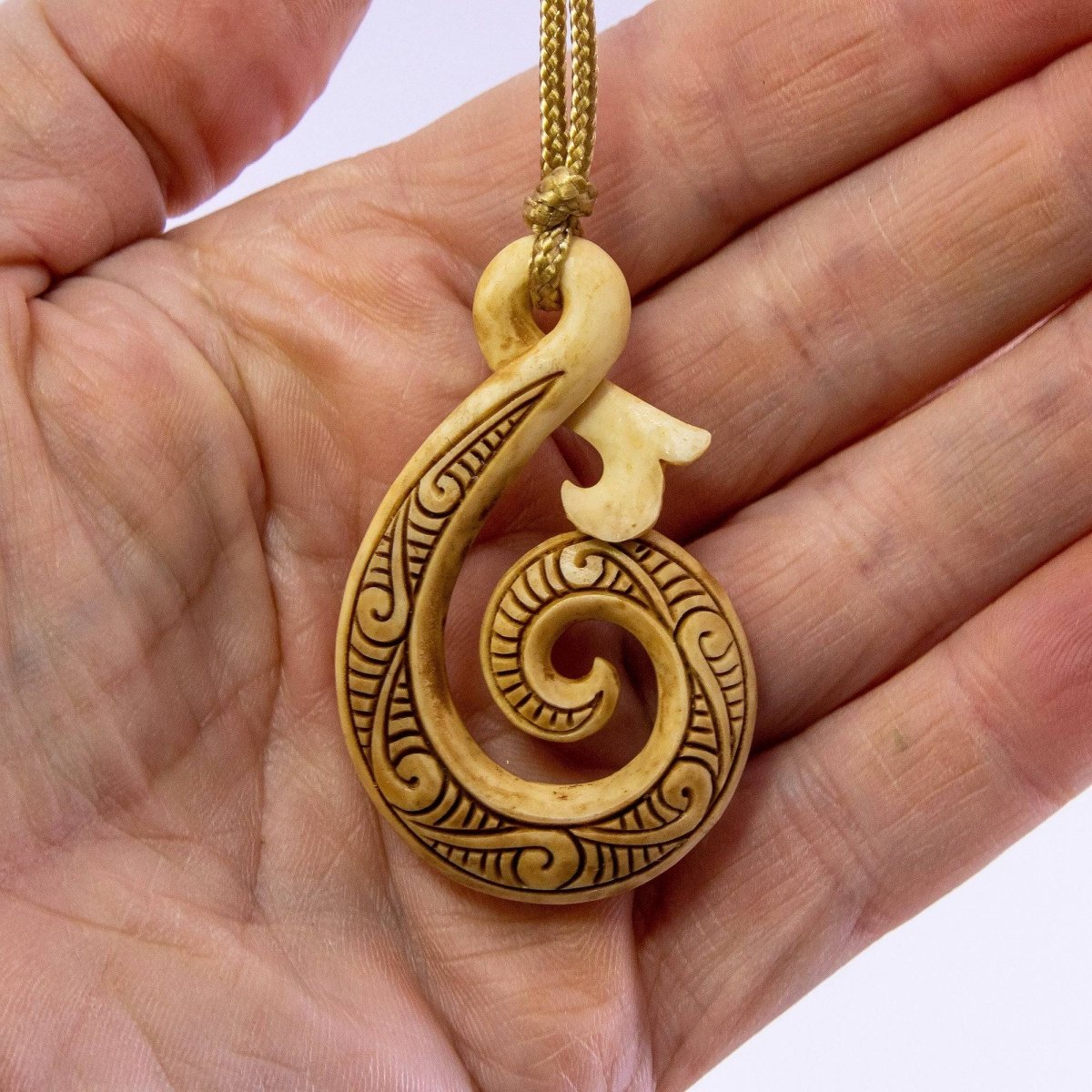 New Zealand Maori Inspired Carved Antiqued Bone infinity koru Necklace - Earthbound Pacific