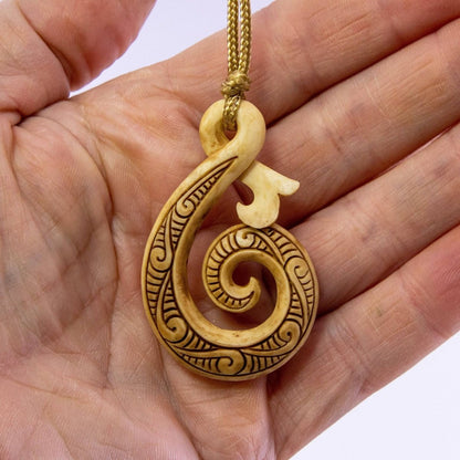 New Zealand Maori Inspired Carved Antiqued Bone infinity koru Necklace - Earthbound Pacific