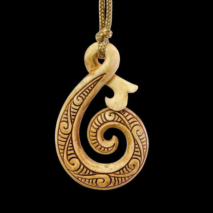 New Zealand Maori Inspired Carved Antiqued Bone infinity koru Necklace - Earthbound Pacific