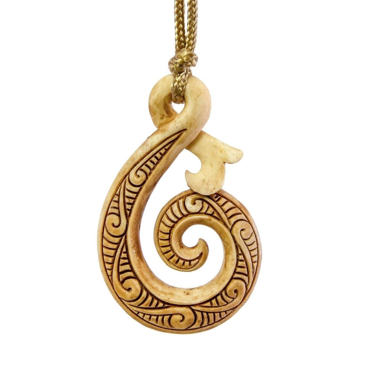 New Zealand Maori Inspired Carved Antiqued Bone infinity koru Necklace - Earthbound Pacific