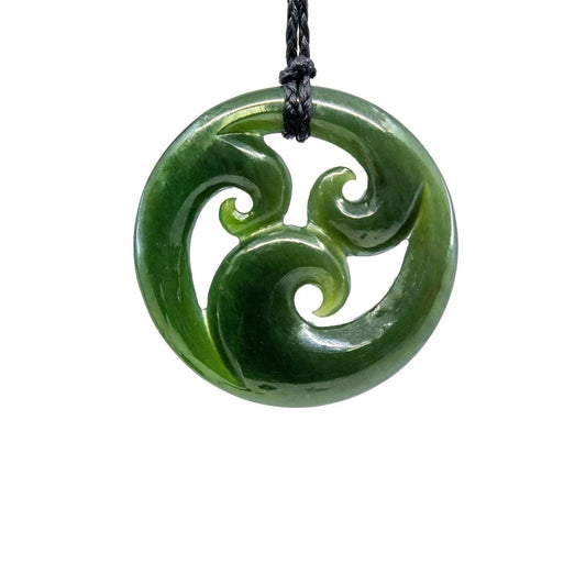 New Zealand Maori Inspired Greenstone Jade Triple Koru Spiral Necklace - Earthbound Pacific