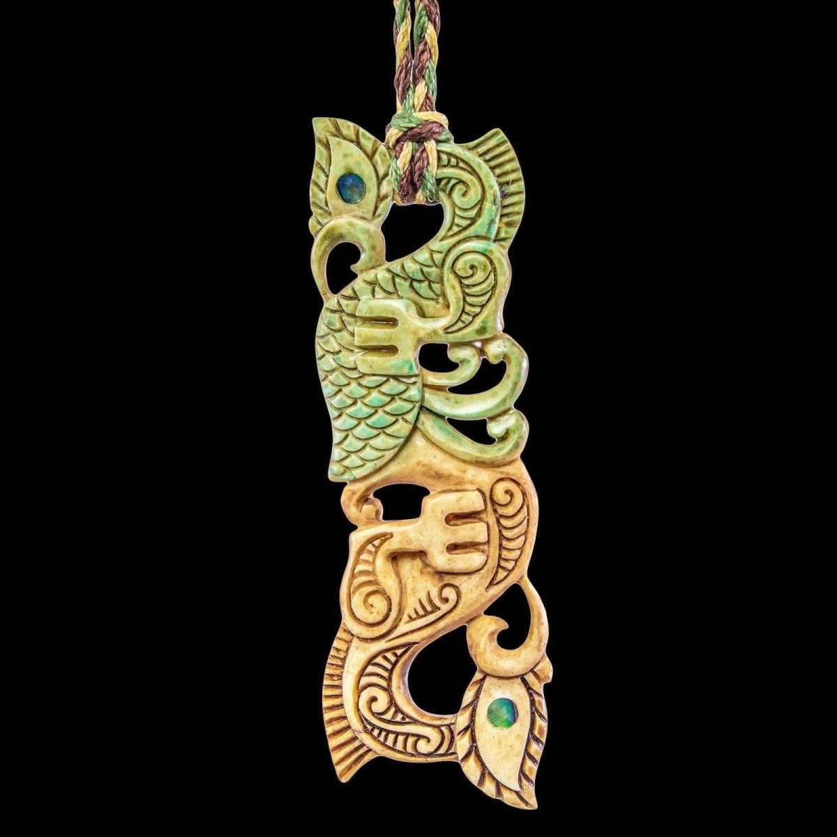 Maori Inspired Hand Carved Aged  Bone Manaia Necklace - Earthbound Pacific