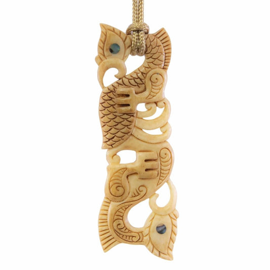New Zealand Maori Inspired Hand Carved Aged Bone Manaia Necklace - Earthbound Pacific