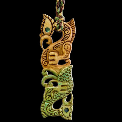 Maori Inspired Hand Carved Aged  Bone Manaia Necklace - Earthbound Pacific