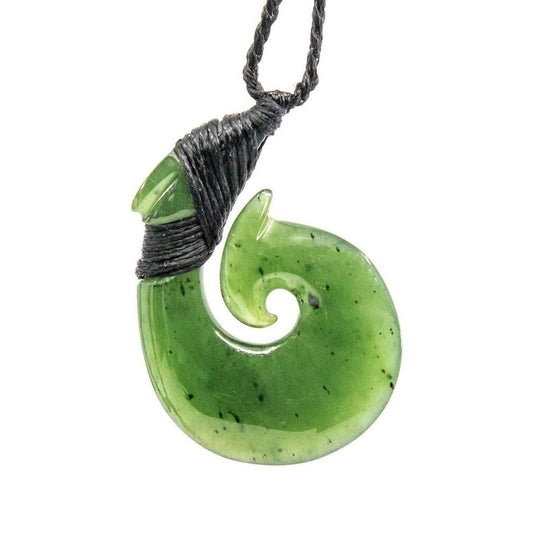 New Zealand Maori Inspired Nephrite Greenstone Jade Fish Hook Necklace - Earthbound Pacific