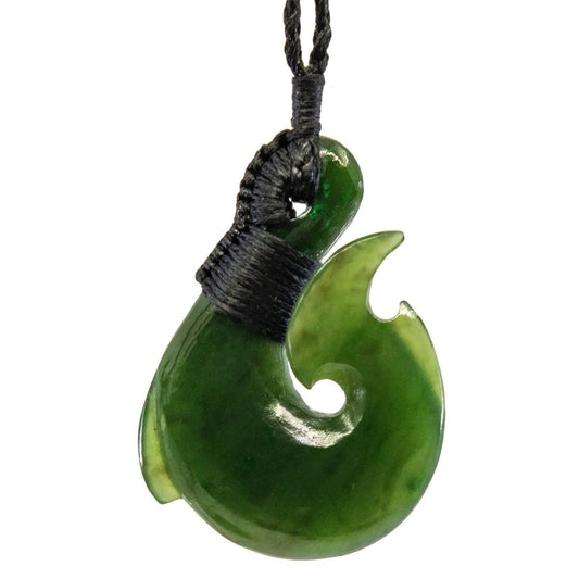 New Zealand Maori Inspired Nephrite Jade Bound Fish Hook Necklace - Earthbound Pacific