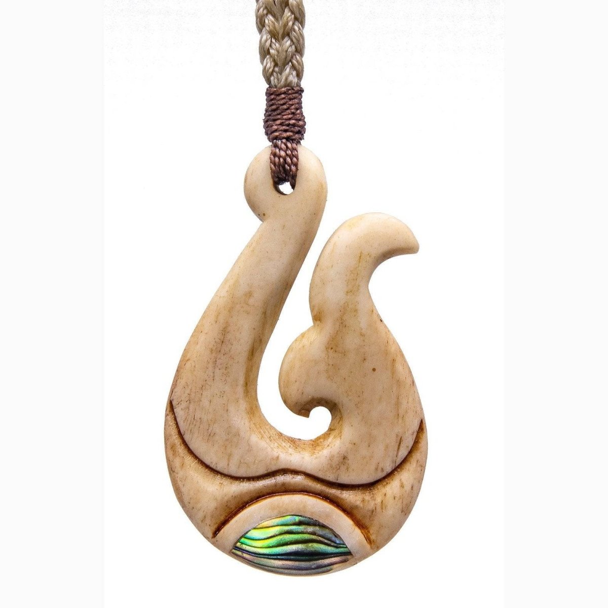 Hawaiian Hammerhead Fish Hook Necklace - Earthbound Pacific Solid Tan/Beige / Aged Look Bone