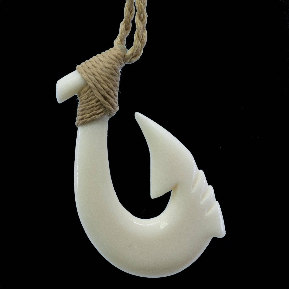 New Zealand Maori Stylised Aged Bone Hei Matau Fish Hook Necklace - Earthbound Pacific
