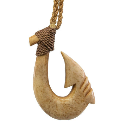 New Zealand Maori Stylised Aged Bone Hei Matau Fish Hook Necklace - Earthbound Pacific