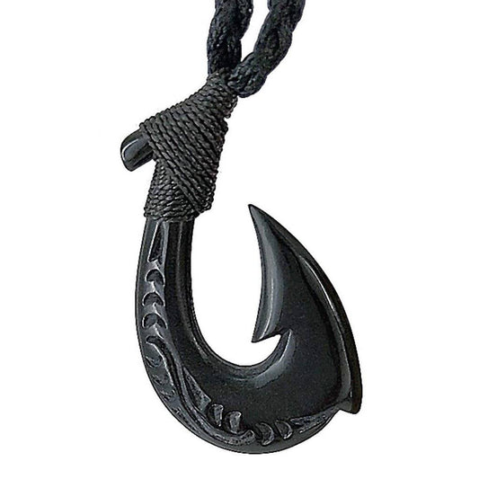 New Zealand Maori Stylized Hei Matau Scrimshaw  Fish Hook Necklace - Earthbound Pacific