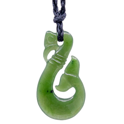 New Zealand Maori Stylized Manaia Nephrite Fish Hook Necklace - Earthbound Pacific